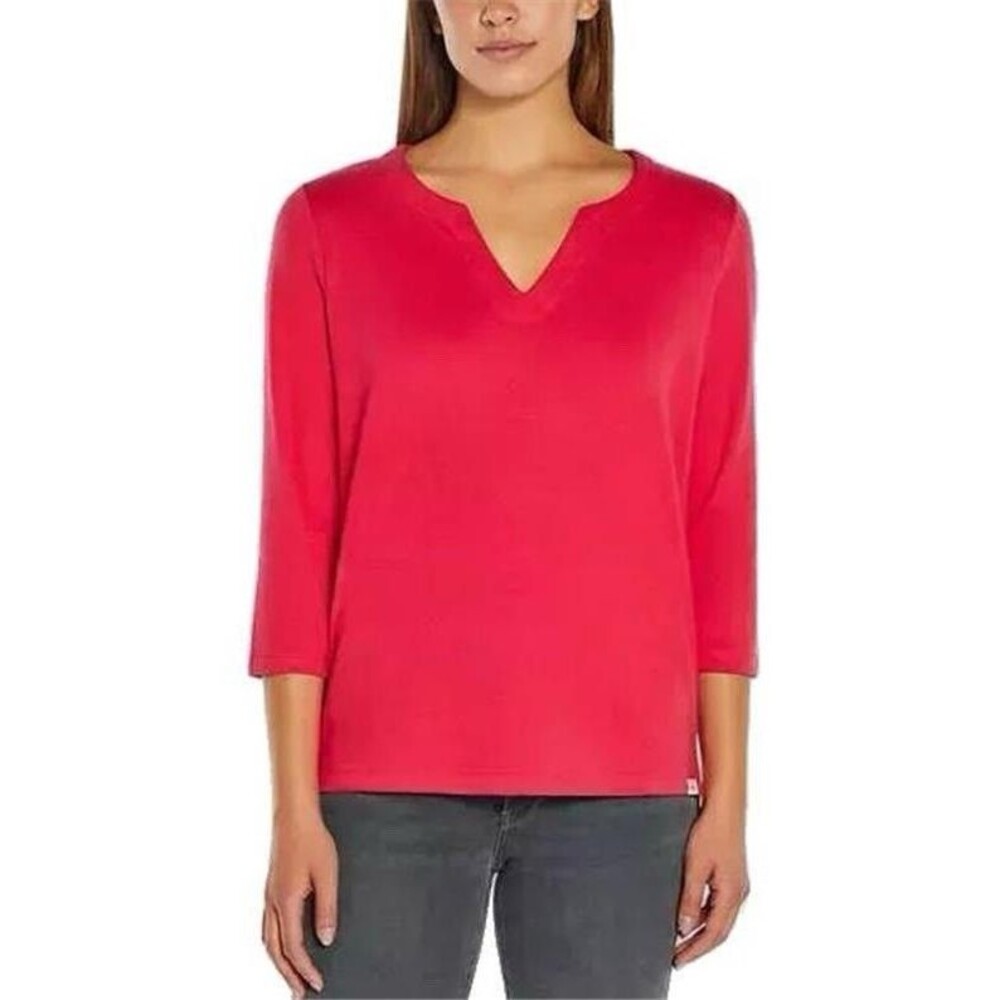 Orvis Womens S 3/4 Sleeve Pima Cotton Tee/Top with Side Slits Notch Neck Pink
